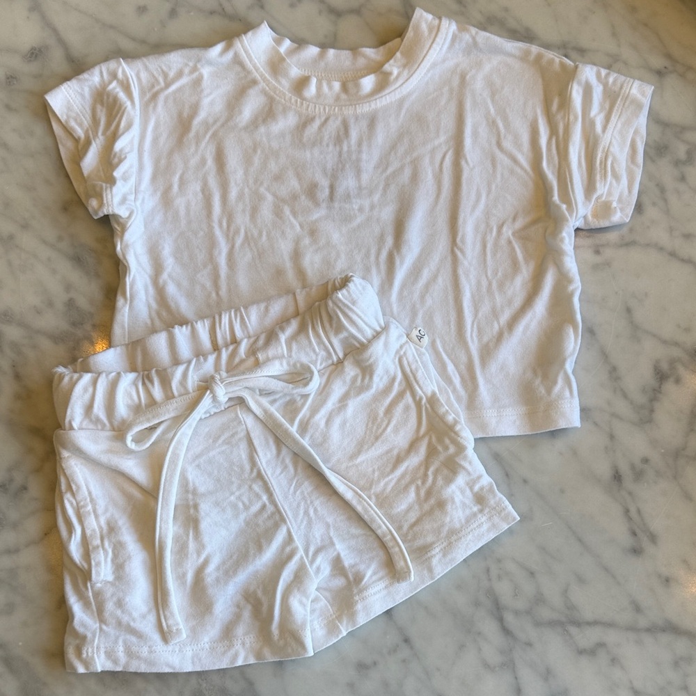 Atlas Grey White Banboo Tee & Shorts Set